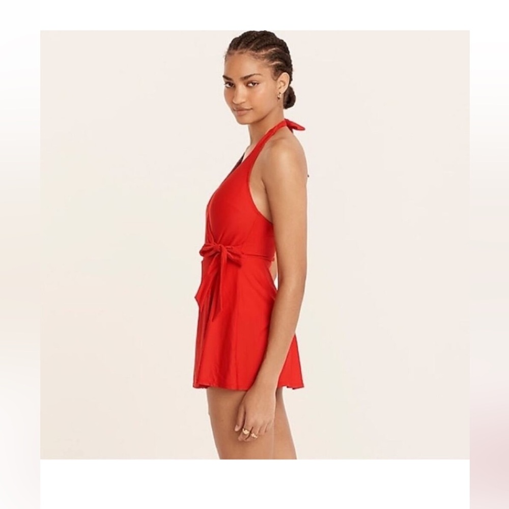 J. Crew Halter Wrap Swim Dress One Piece in Bright Cerise Size 16